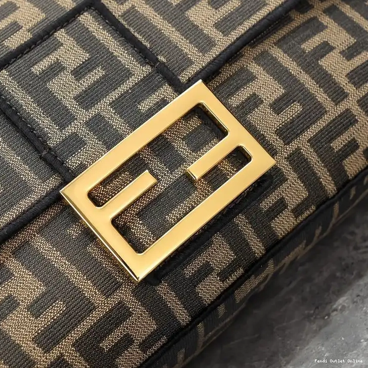 Affordable FF Fendi Motif Fabric Brown Bag Baguette In Large 0419